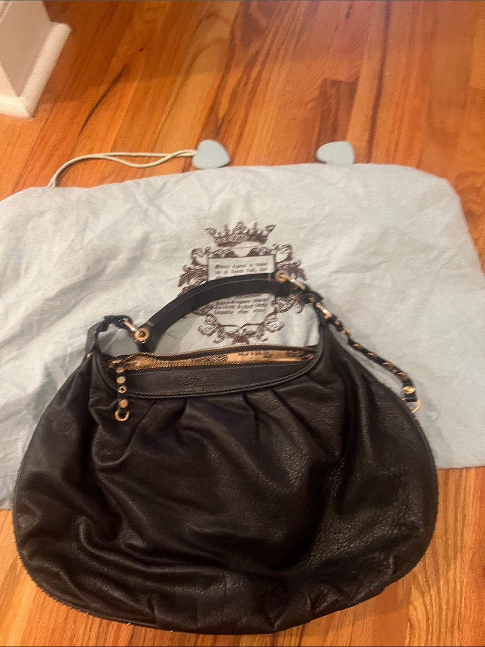 Juicy Couture Black Leather Hobo with Gold Accents